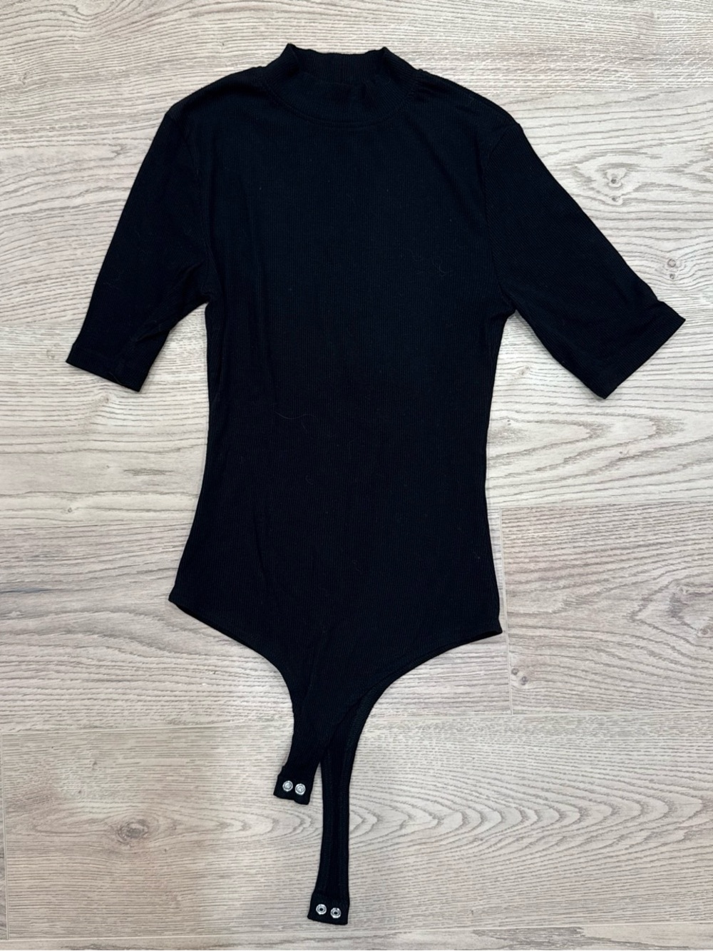 Black Ribbed Mock Neck Short Sleeve Bodysuit